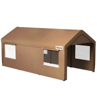 Outsunny 10' x 20' Carport, Heavy Duty Portable Garage, with 4 Mesh Windows and 2 Doors, Tan(m-11)
