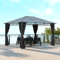 Outsunny 13' x 10' Polycarbonate Hardtop Gazebo Canopy, Outdoor Patio Gazebo with Aluminum Frame & Curtains, Dark Grey