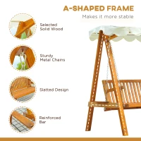 Outsunny 65" Patio Swing Chair with Canopy Outdoor Wooden Swing Bench Hammock for Garden, Poolside, Backyard(m-5)