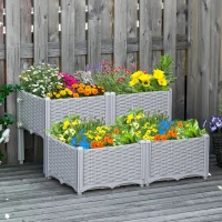 Outsunny 4-piece Raised Garden Bed PP Raised Flower Bed Vegetable Herb Grow Box Stand Grey(m-8)