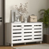 HOMCOM Shoe Cabinet with 3 Slatted Doors, 3-tier Shelving Rack Cabinet with Adjustable Shelves for 15 Pairs of Shoes, White(m-8)