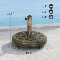 Outsunny Round Patio Umbrella Base, 46 lbs Resin Umbrella Base with Wheels, Outdoor Umbrella Stand for 1.3"/1.5"/1.9" Umbrella Poles for Outdoor, Lawn, Poolside, Bronze(m-3)