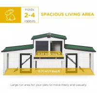 PawHut Wooden Large Rabbit Hutch with Double Runs, Removable Tray, Ramps, Roof, 78" x 19" x 34", Outdoor Use, Gray(m-4)