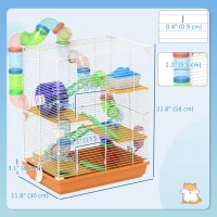 PawHut 5 Tiers Hamster Cage Portable with Exercise Wheels Play Tube Water Bottle Dishes House Ladder for Gerbils, Orange(m-3)