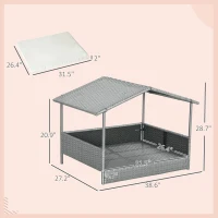 PawHut Wicker Dog House Outdoor with Canopy, Rattan Dog Bed with Water-resistant Cushion, Raised Pet Bed for Small, Medium Breeds up to 66 lbs, 20" in Length, Silver Wicker, White Cushion(m-3)