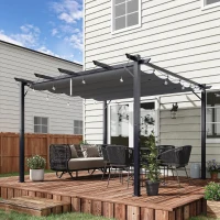 Outsunny 10' x 10' Outdoor Retractable Pergola Canopy, Aluminum Patio Pergola, Backyard Shade Shelter for Garden & Parties, Gray(m-10)
