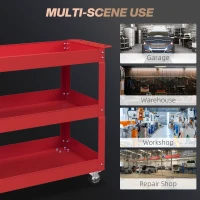 DURHAND 3 Tier Rolling Tool Cart with Wheels, 330 LBS Capacity Heavy Duty Utility Cart, Mobile Service Cart for Garage, Red(m-6)