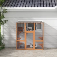 PawHut Outdoor Cat Enclosure Window Box with Weatherproof Roof, Bridge, Resting Box, Platforms, for 2 Kittens, Orange(m-9)