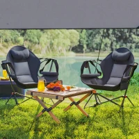 Outsunny Hammock Camping Chair Set of 2, Adjustable Back Folding Swinging Hammock Chair with Cup Holder and Padded Seat, Gray(m-9)