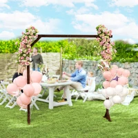 Outsunny 7FT Rectangular Wooden Wedding Arch with Triangular Base, Ground Stakes for Ceremony, Garden, Birthday, Dark Brown(m-1)