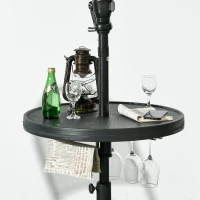 Outsunny Beach Umbrella Table Tray with Wine Glass Holder and Foldable Towel Rack, 23.5", Black(m-10)