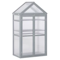 Outsunny 32" x 19" x 54" Garden Wood Cold Frame Greenhouse Flower Planter with Adjustable Shelves, Double Doors, Grey(m-1)