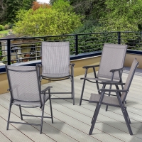 Outsunny 4-Piece Folding Chair Set for Relaxing on Patio Balcony Garden, Comfortable Outdoor Furniture with Armrests, Grey