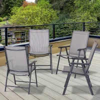 Outsunny 4-Piece Folding Chair Set for Relaxing on Patio Balcony Garden, Comfortable Outdoor Furniture with Armrests, Grey(m-1)