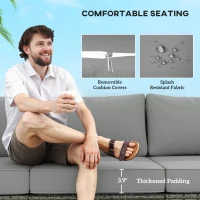 Outsunny 3 Seater Wicker Outdoor Couch Patio Sofa with Storage, Thickened Cushions and Wide Armrests for Porch Yard, Gray(m-7)