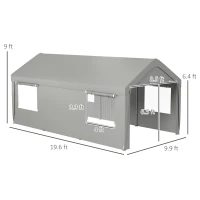 Outsunny 10' x 20' Carport, Heavy Duty Portable Garage, with 4 Mesh Windows and 2 Doors, Gray(m-3)