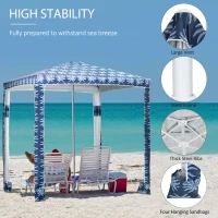 Outsunny Quick Beach Cabana Canopy Umbrella, 6.5' Easy-Assembly Sun-Shade Shelter with Sandbags and Carry Bag, Cool UV50+ Fits Kids & Family, Blue Coconut Palm(m-5)
