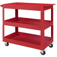 DURHAND 3 Tier Rolling Tool Cart with Wheels, 330 LBS Capacity Heavy Duty Utility Cart, Mobile Service Cart for Garage, Red(m-2)