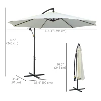 Outsunny 9.7ft Offset Patio UmbrellaCantilever Parasol with Crank Handle, 8 Ribs and Cross Base for Outdoor, Sun Shade, Cream(m-4)