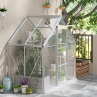 Outsunny 6' x 4' Walk-In Greenhouse, Polycarbonate Greenhouse with Sliding Door, Window, Aluminium Frame, Foundation, Silver(m-1)