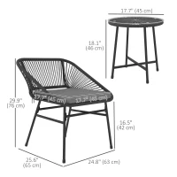 Outsunny 3 Piece Bistro Set, Wicker Outdoor Patio Furniture Set with Glass Top Table, Cushions for Balcony, Porch, Black(m-3)