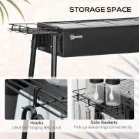 Outsunny Portable BBQ Grill, Charcoal Grill with Side Seasoning Baskets, Hooks and Nets for Outdoor, Picnic, Camping, Black(m-6)