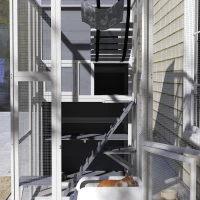 PawHut 76" Catio Outdoor Cat Enclosure with Cat Condo, Jumping Platforms, Ladder, Ramps, Hammock for 2-3 Indoor Cats, Grey(m-9)