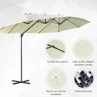 Outsunny Outdoor Patio Umbrella Offset Cantilever Umbrella with Twin Canopy Sunshade Umbrella with Lift Beige(m-5)