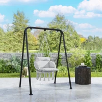 Outsunny Hammock Swing Chair, Macrame Hanging Chair with Large Cushion, Chain, Steel Frame for Indoor Outdoor Use, Gray(m-2)