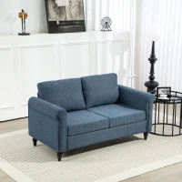 HOMCOM Vintage Loveseat, Upholstered Love Seat Furniture, Fabric 2 Seater Sofa with Rolled Arms, Rubber Wood Legs, Dark Blue(m-1)