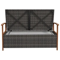 Outsunny Outdoor Rattan Bench with Cushion, Patio Loveseat, Patio Furniture, 50.2" x 25.2" x 31.9", Cream White(m-10)