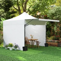 Outsunny 10' x 10' Pop Up Canopy Tent with Awning and Sidewalls, Instant Sun Shelter with Wheeled Bag and Sand Bags(m-10)