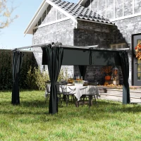 Outsunny 10' x 13' Pergola with Retractable Canopy and Curtains, UPF30+ Sun Shade Shelter for Grill, Garden, Backyard, Deck(m-8)