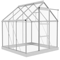 Outsunny 6' x 6' Walk-In Greenhouse, Polycarbonate Greenhouse with Sliding Door, Window, Aluminium Frame, Foundation, Silver(m-2)