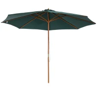Outsunny 10FT Round Patio Umbrella with Rope Pulley Mechanism, Wooden Market Umbrella, Garden Parasol with 8 Ribs, Dark Green(m-2)