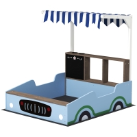 Qaba Kids Wooden Sandbox with Canopy with Bench Seats, Bottom Liner, Drawing Board, Planting Boxes for Backyard, Garden, Blue