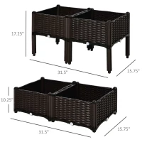 Outsunny 4 Piece Raised Garden Bed PP Raised Flower Bed Vegetable Herb Grow Box Stand Brown(m-3)