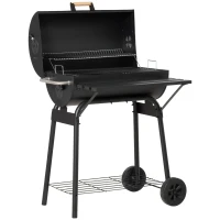 Outsunny 30" Charcoal Barbecue Grill with Wheels Outdoor Barbecue with Adjustable Charcoal Rack, Storage Shelf, Wheel, for Garden Camping Picnic(m-2)