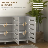 HOMCOM Shoe Cabinet with 3 Slatted Doors, 3-tier Shelving Rack Cabinet with Adjustable Shelves for 15 Pairs of Shoes, White(m-6)