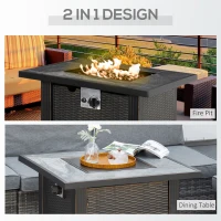 Outsunny 30 Inch Outdoor Propane Gas Fire Pit Table, 50,000 BTU Auto-Ignition Square Wicker-effect Gas Firepit with Ceramic Tabletop, Lid, Lava Rocks & Rain Cover, CSA Certification(m-4)