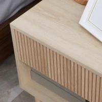 HOMCOM Set of 2 Bedroom Nightstands, Side Table with Storage Shelf and Drawer for Living Room, Bedroom, Natural Wood(m-10)