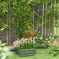 Outsunny Galvanized Planter Box, Outdoor Raised Garden Bed with 4-Tier Trellis Tomato Cage for Climbing Vines, Vegetables, Green(m-8)