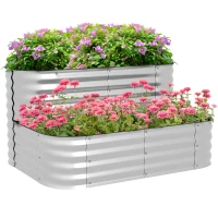 Outsunny 4'x3'x1' Outdoor Raised Garden Bed, 2-Tier Galvanized Planter Box with Safety Edging for Vegetable, Flower, Fruit(m-11)