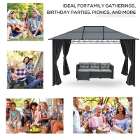 Outsunny 13' x 10' Polycarbonate Hardtop Gazebo Canopy, Outdoor Patio Gazebo with Aluminum Frame & Curtains, Dark Grey(m-7)