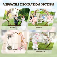 Outsunny 7FT Heptagon Wooden Wedding Arch with Triangular Base, Ground Stakes for Ceremony, Garden, Birthday, Brown(m-7)
