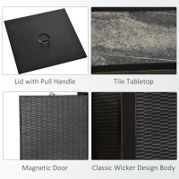 Outsunny 30 Inch Outdoor Propane Gas Fire Pit Table, 50,000 BTU Auto-Ignition Square Wicker-effect Gas Firepit with Ceramic Tabletop, Lid, Lava Rocks & Rain Cover, CSA Certification(m-8)