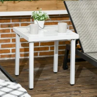 Outsunny Outdoor Side Table, Patio End Table with Umbrella Hole, Small Coffee Table with Steel Frame for Balcony, White(m-8)