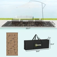 Outsunny Reversible Outdoor Rug, Waterproof Plastic Straw with Carry Bag, 9' x 18', Black & Brown Rhombus(m-3)