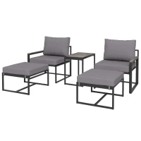 Outsunny 5 Pieces Outdoor Patio Furniture Set with Ottomans, Cushions, Small Patio Sofa Set for Garden, Backyard, Poolside, Grey(m-2)