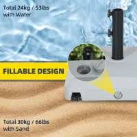 Outsunny Patio Umbrella Base with Wheels, 53lbs Water or 66lbs Sand Filled, Heavy Duty Outdoor Umbrella Stand Holder, Gray(m-4)